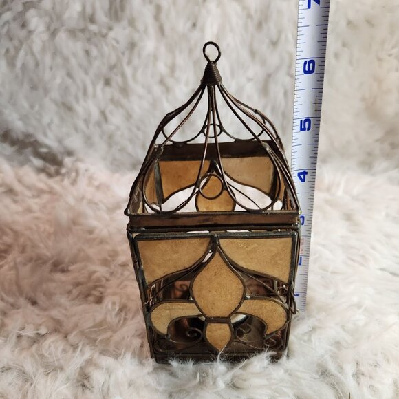 Antique Metal & Capiz Shell Lantern With Fleur-de-Lis Design - Picture 2 of 7